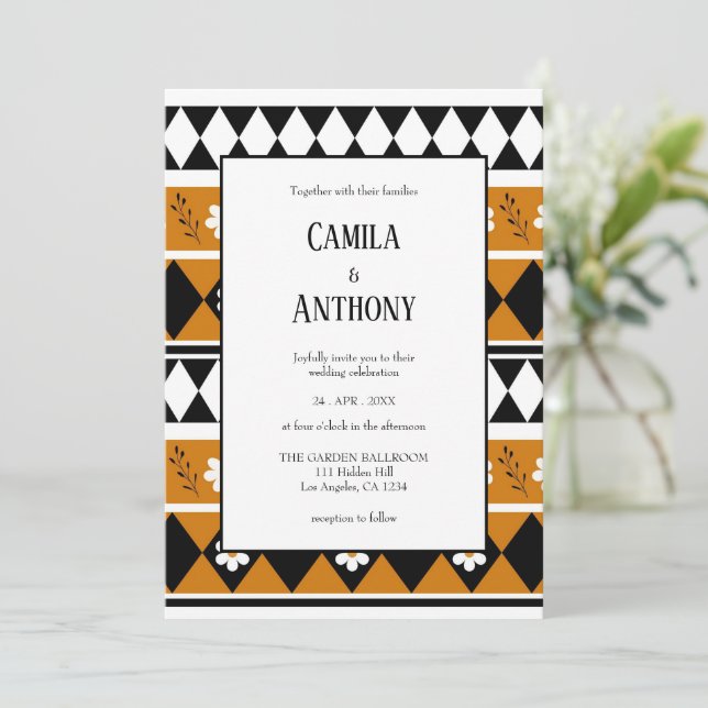 Invitación Rayo de borde Flor Diamante Boho Patrón floral (Anverso de pie)