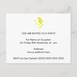 Invitación Rayo enojado. Amarillo en blanco