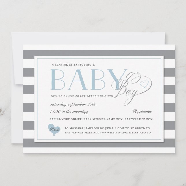 Invitación Rayo gris Light Blue Boy virtual Baby Shower (Anverso)