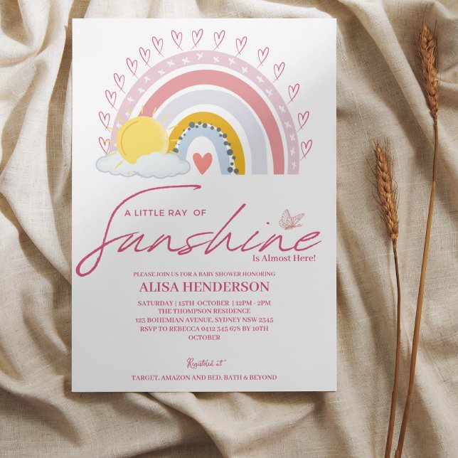 Invitación Rayo rosa mudo del sol en Baby Shower arco iris (Subido por el creador)