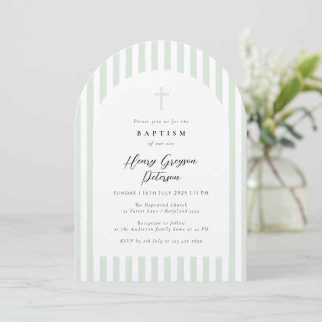 Invitación Rayo verde azaroso elegante bautismo (Anverso de pie)