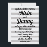 Invitación Rayos de caramelo blanco gris rayas de playa Cute<br><div class="desc">Invitación a la boda de la boda de la Candy Blanca Gris de Rayas Blancas Cute diseñada por Nisha Prabhu. Personalizable completo. Personaliza tus datos. El Gray White Candy Stripes Cute Beach Wedding Invitation es un diseño encantador y adorable que combina el tema de la playa con un toque de...</div>