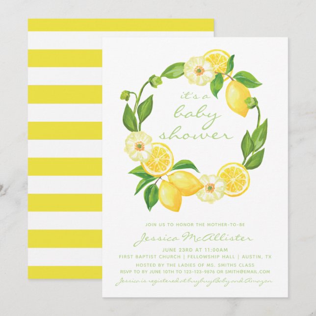 Invitación Rayos de cítricos de limón amarillo Unisex Baby Sh (Anverso / Reverso)