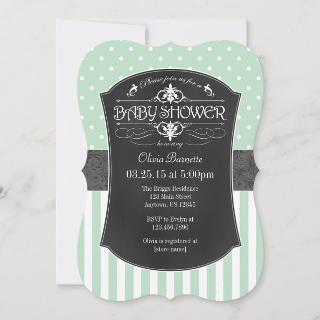Invitación Rayos de croqueta gris verde Mint Baby Shower (Anverso)
