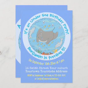 Invitación Rayos de manta y delfines personalizado ilustracio