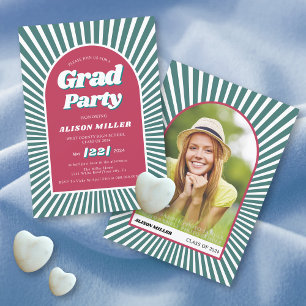 Invitación Rayos de sol retro groovy 70 verde azulados, magen