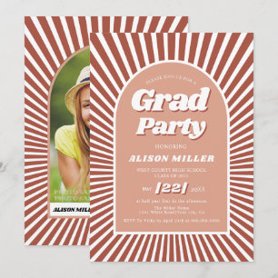 Invitación Rayos de terracota retro groovy años 70 Graduación