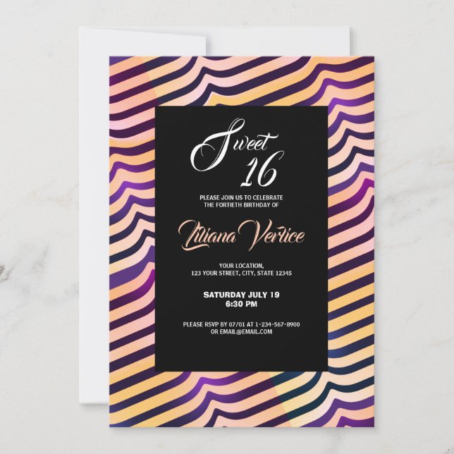 Invitación Rayos diagonales púrpura de color brillante jazzy (Anverso)