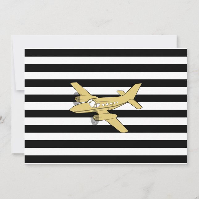 Invitación Rayos negros y blancos y avión de oro (Anverso)