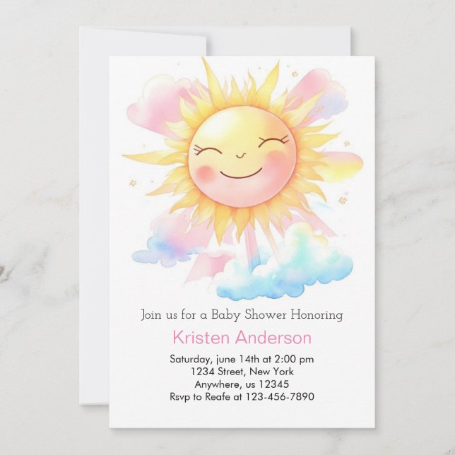 Invitación Rays of Joyful Sunshine Chica Baby Shower (Anverso)