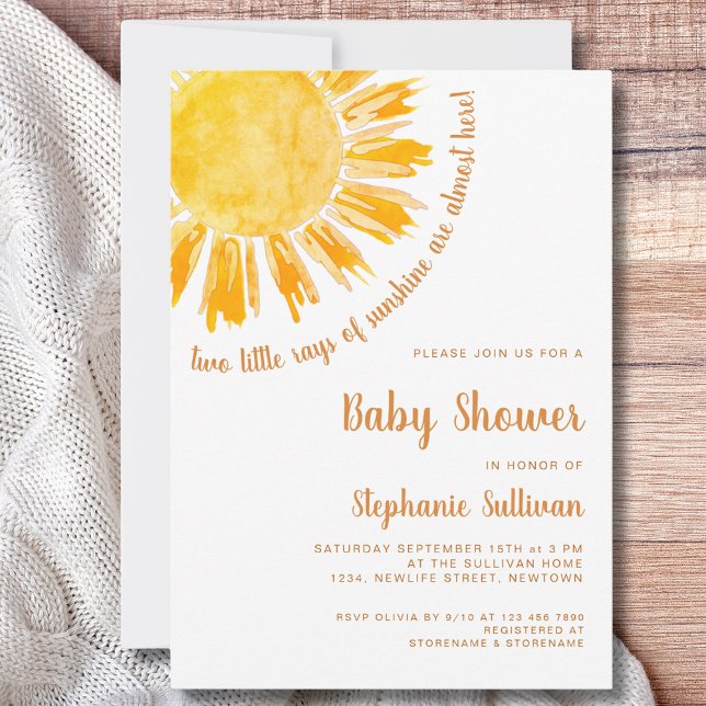Invitación Rays of Sunshine Twins Baby Shower (Subido por el creador)