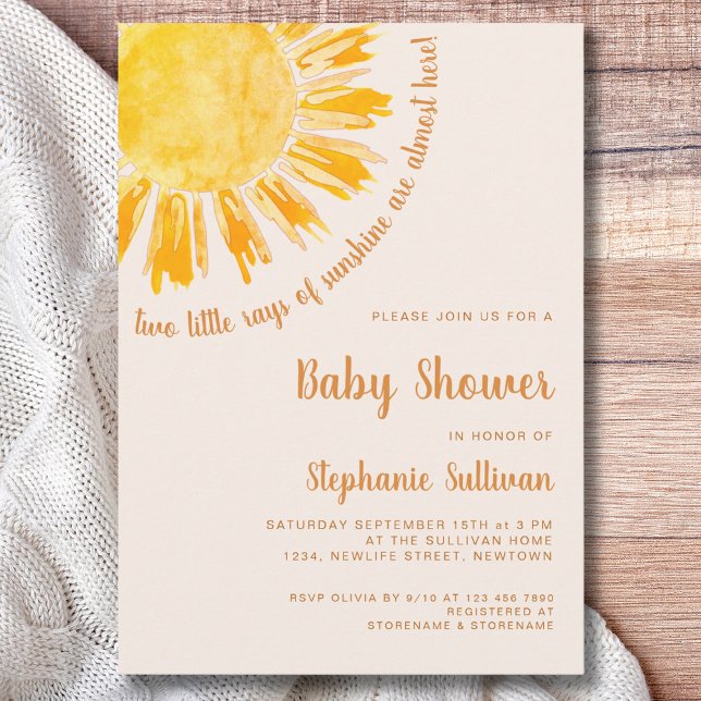 Invitación Rays of Sunshine Twins Baby Shower (Subido por el creador)
