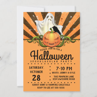 Invitación Rays retro de Halloween, fantasma de Jack o'lanter
