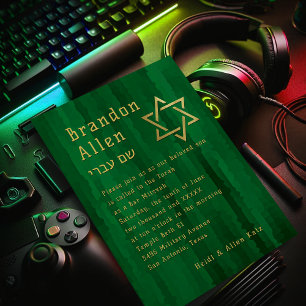 Invitación Razas del bar Mitzvah Emerald Green Techno