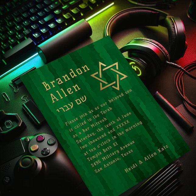 Invitación Razas del bar Mitzvah Emerald Green Techno (Subido por el creador)