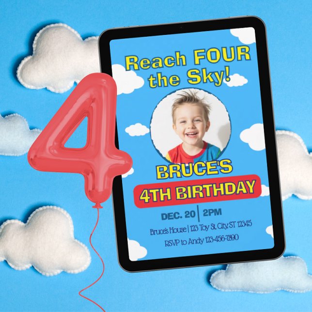 Invitación Reach FOUR the Sky, Picture Clouds 4th Birthday (Subido por el creador)