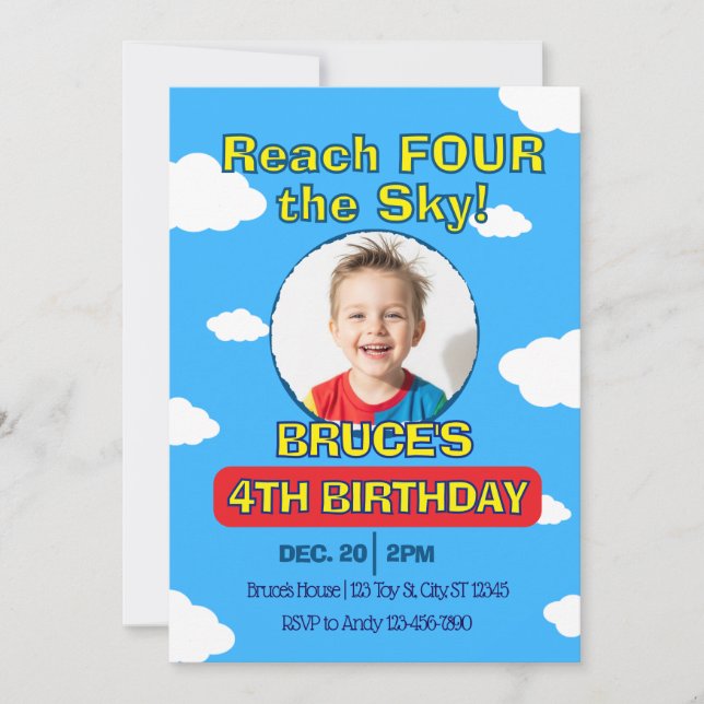 Invitación Reach FOUR the Sky, Picture Clouds 4th Birthday (Anverso)