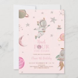 Invitación Reach four the stars, Girl Astronaut, Space 4th