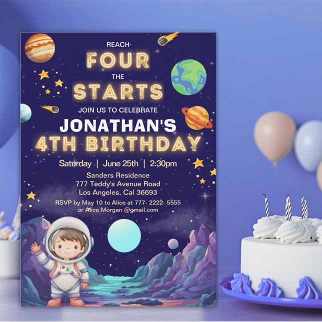 Invitación Reach Four the Stars Space Boy Birthday 4 (Subido por el creador)