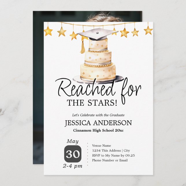 Invitación Reached for the Stars Graduation Party One Photo  (Anverso / Reverso)