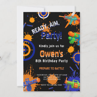 Invitación Ready, Aim, Party! Dart | Nerf Gun Battle Birthday