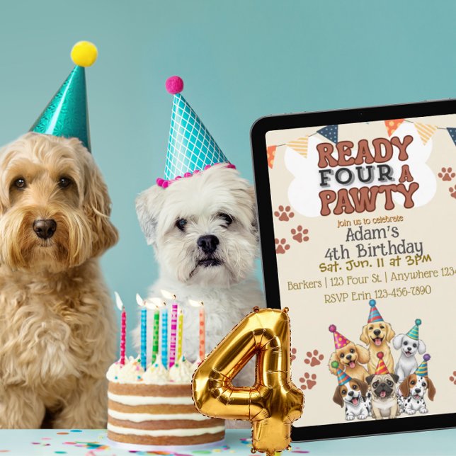 Invitación Ready FOUR a Pawty, Dog 4th Birthday Invitation (Subido por el creador)