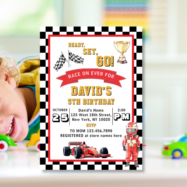 Invitación Ready Set Go Race Car Boys Birthday Party (Subido por el creador)