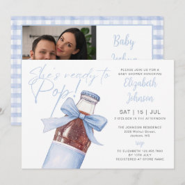 Invitación Ready To Pop Blue Soda Bottle Baby Shower Photo