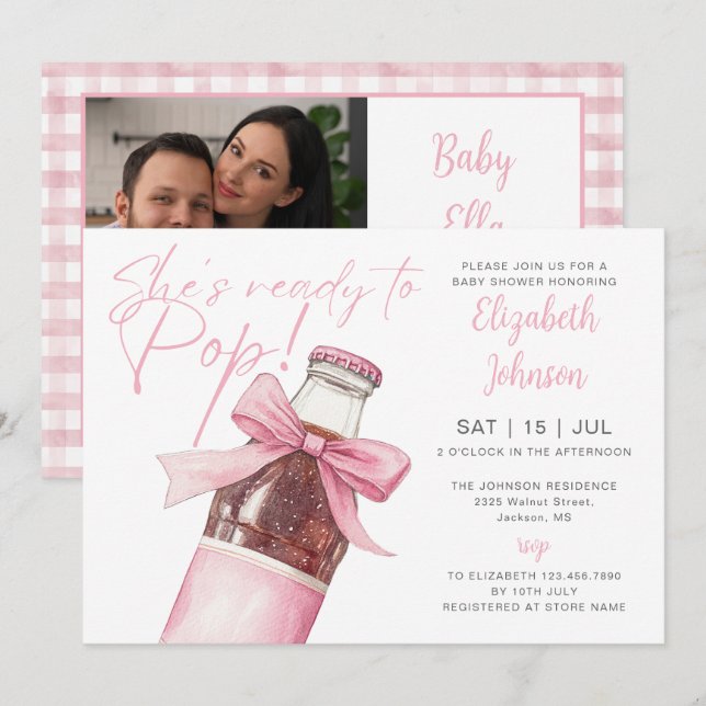 Invitación Ready To Pop Pink Soda Bottle Baby Shower Photo (Anverso / Reverso)