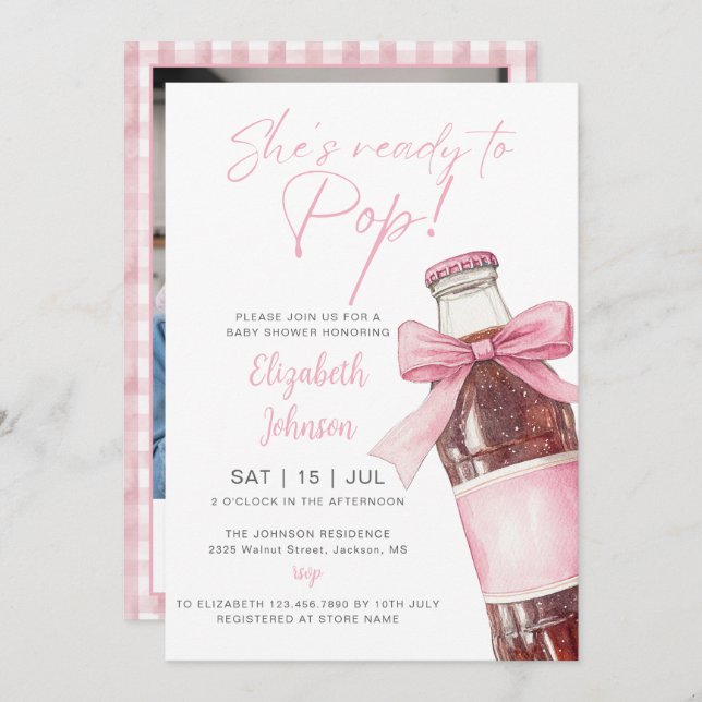 Invitación Ready To Pop Pink Soda Bottle Baby Shower Photo (Anverso / Reverso)