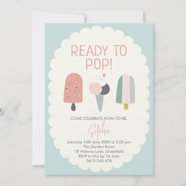 Invitación Ready to Pop Popsicle Baby Shower Invitation Mint (Anverso)