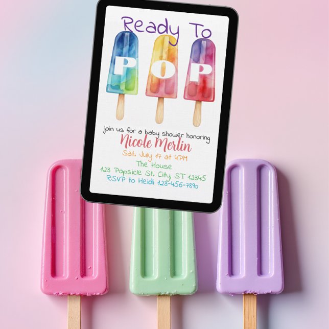 Invitación Ready To Pop, Rainbow Popsicle Baby Shower (Subido por el creador)