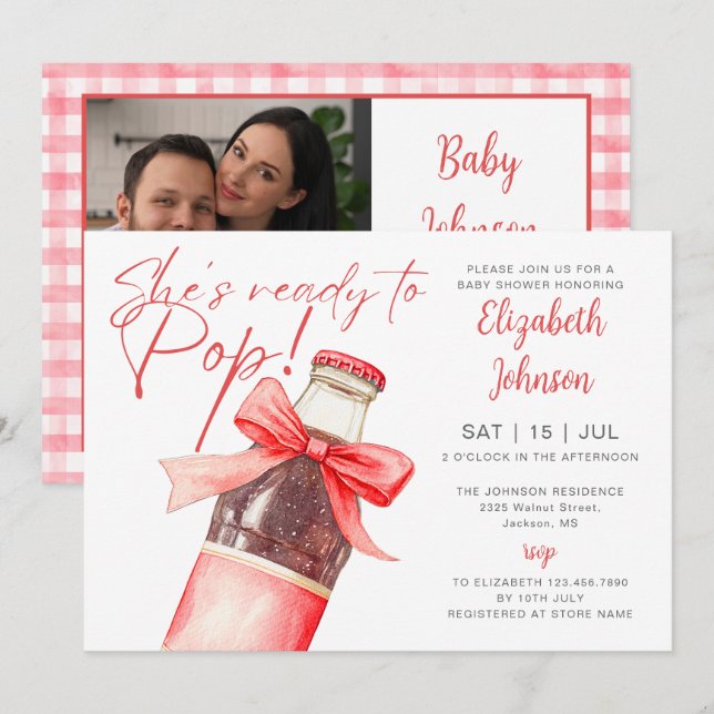 Invitación Ready To Pop Soda Bottle Bow Baby Shower Photo (Anverso / Reverso)