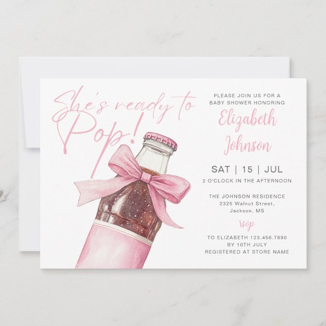 Invitación Ready To Pop Soda Bottle Pink Bow Baby Shower (Anverso)