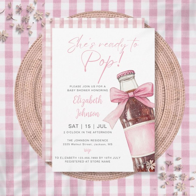 Invitación Ready To Pop Soda Bottle Pink Bow Baby Shower (Ready To Pop Soda Bottle Pink Bow Baby Shower Invitation)