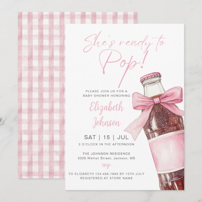 Invitación Ready To Pop Soda Bottle Pink Bow Baby Shower (Anverso / Reverso)