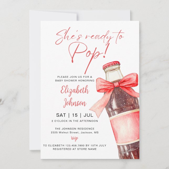 Invitación Ready To Pop Soda Bottle Red Bow Baby Shower (Anverso)