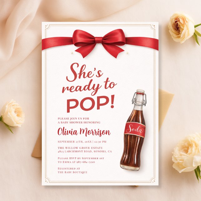 Invitación Ready to Pop Soda Red Bow Baby Shower (Subido por el creador)