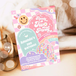 Invitación Ready Two Party Groovy Rainbow Disco 2nd Birthday 