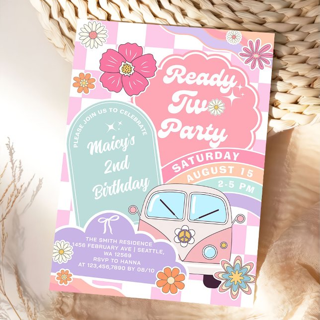 Invitación Ready Two Party Rainbow Daisy 2nd Birthday (Subido por el creador)