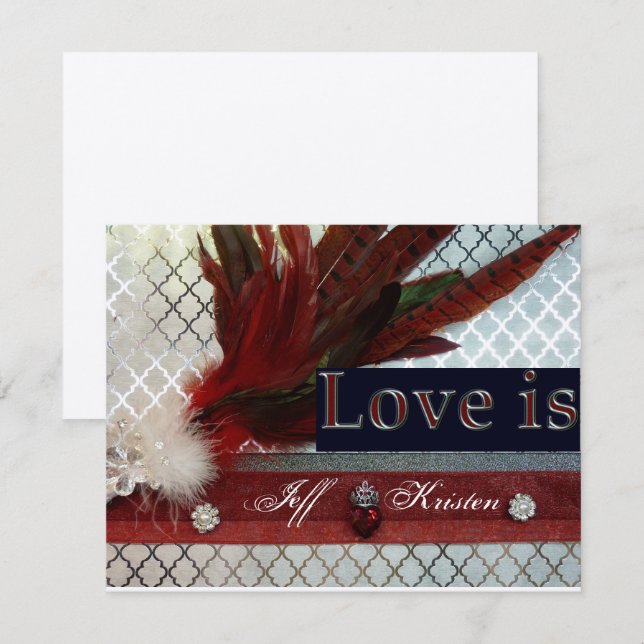 Invitación real a la boda roja y plateada (Anverso / Reverso)