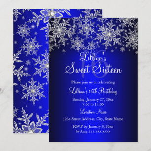 Invitación Real Azul con Copo de Nieve de Plata pa