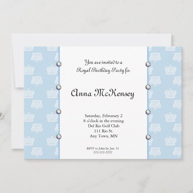 Invitación real azul del cumpleaños (Anverso)