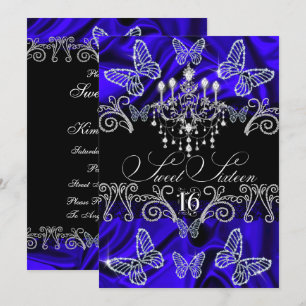 Invitación Real Azul Diamante Mariposa Sweet Sixte