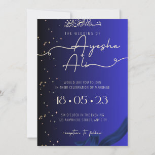Invitación Real Azul Dorada para Nikkah Boda Islám