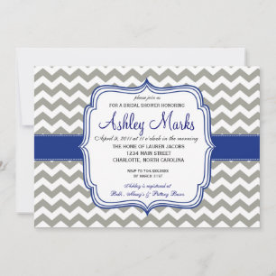 Invitación Real Azul y Gris Chevron