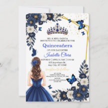 Invitación Real Azul y Oro para Quinceañera con Ma