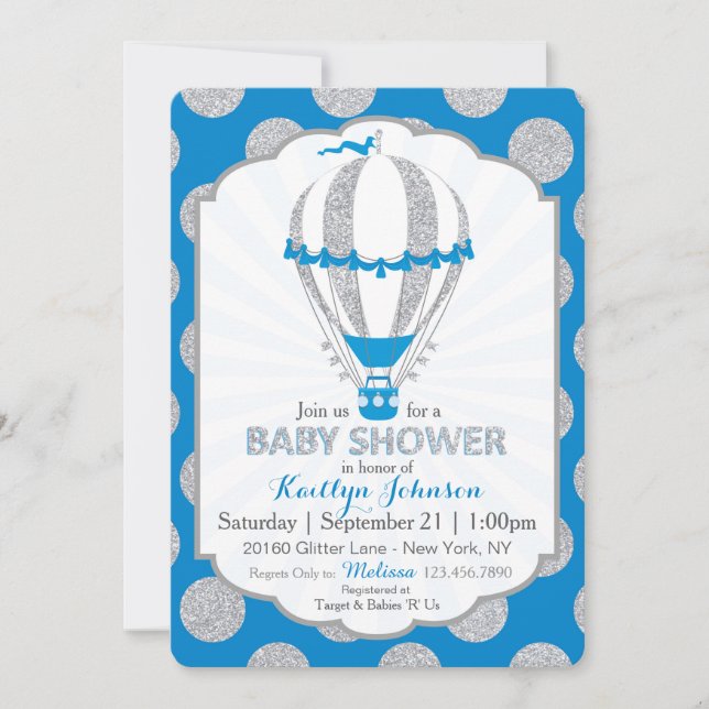 Invitación Real Blue Air Balloon Baby Shower (Anverso)