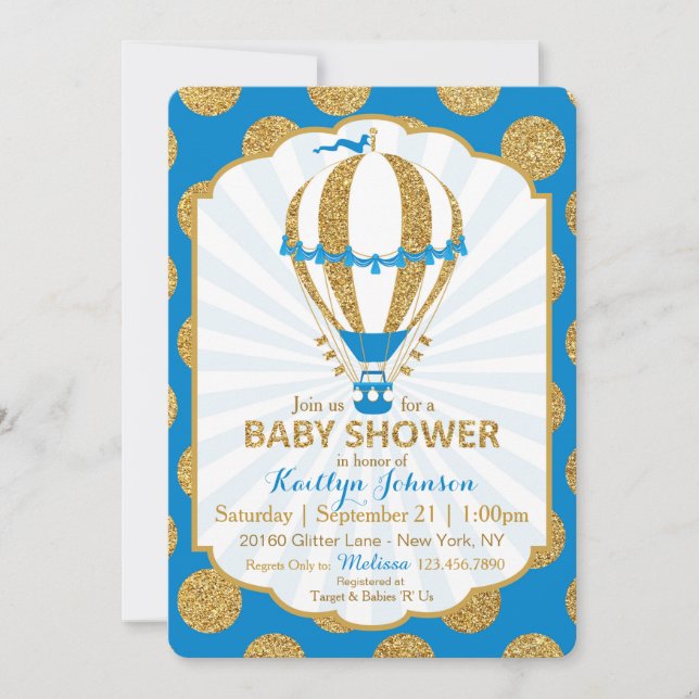 Invitación Real Blue Air Balloon Baby Shower (Anverso)