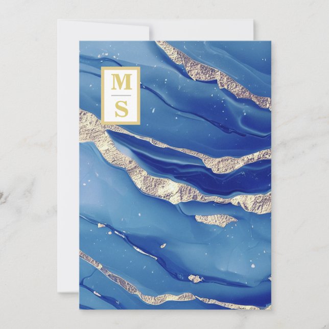 Invitación *~ Real Blue Initials Agate AR66 RSVP QR Boda (Anverso)